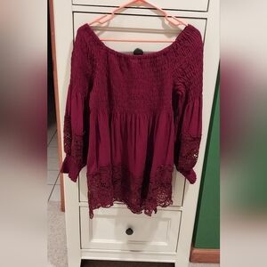 ODDY Women's Maroon Off-Shoulder Blouse